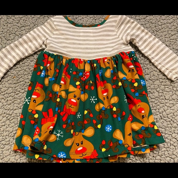 Bonnie Baby Christmas Reindeer Green Dress Bloomers Tunic Red Green 6-9 Months - Picture 9 of 9